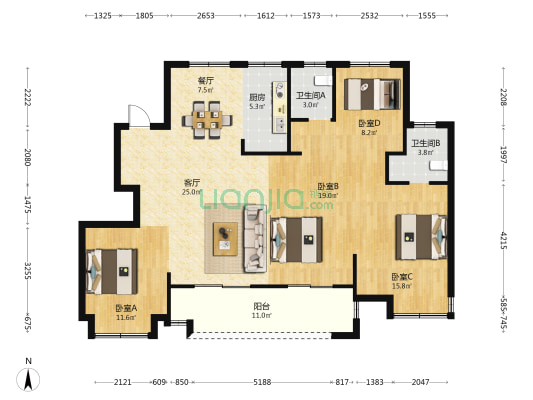 荣盛上荣府 4室2厅2卫 129平方