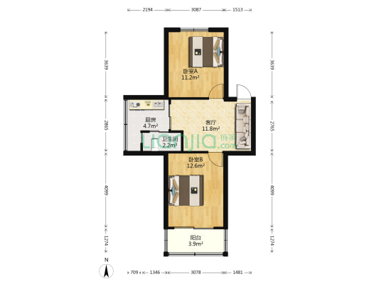 洋中新村 2室1厅1卫 61平方