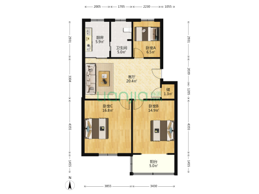 新华新村 3室1厅1卫 92平方