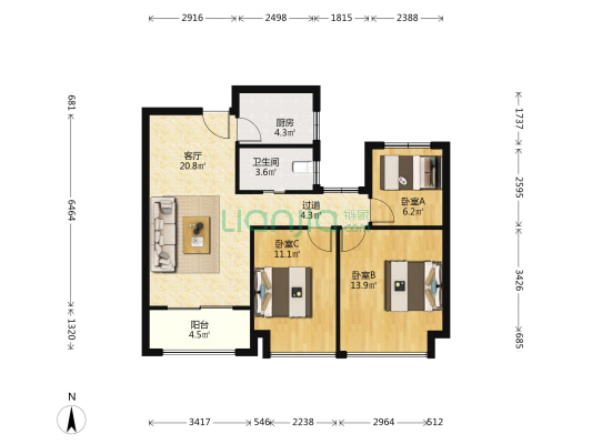 熙悦二期 3室1厅1卫 88平方