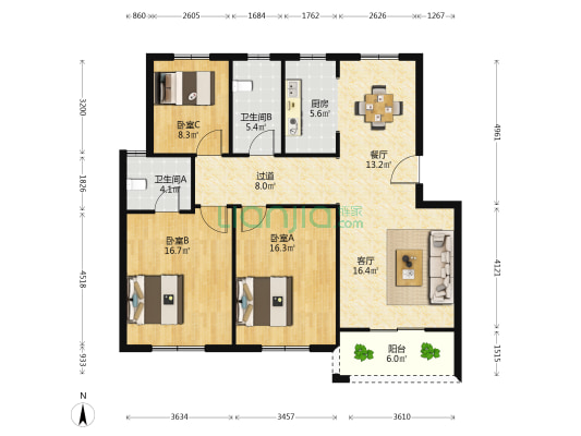 时代福臻 3室2厅2卫 118平方