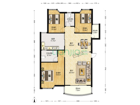 华龙人家 3室2厅2卫 131平方