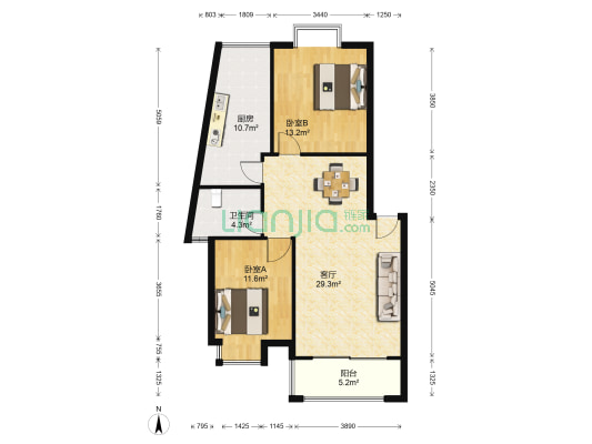 畔山丽苑 2室1厅1卫 88平方