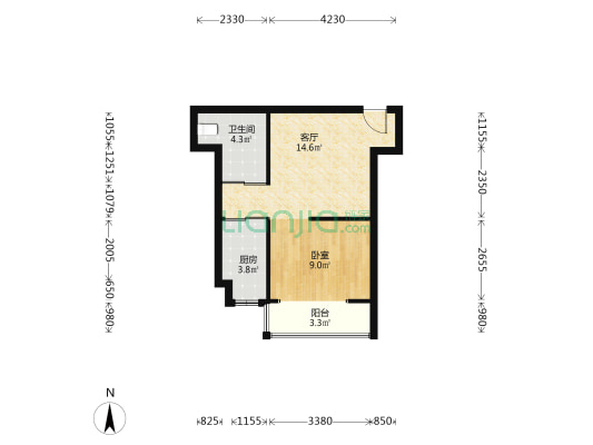 凯旋门洋房社区全南一居诚意出售-户型图