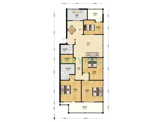省委组织部宿舍 4室1厅2卫 148平方