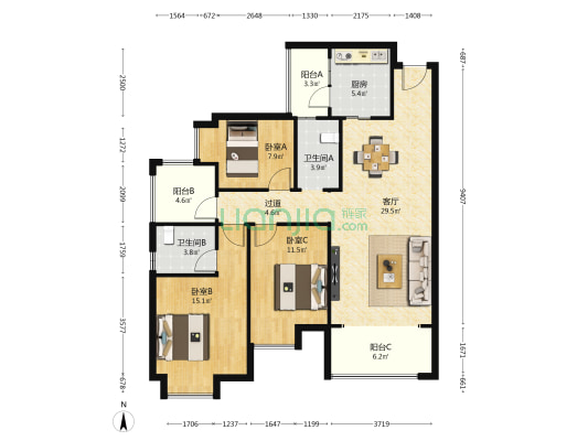 国欣向荣府 3室1厅2卫 118平方