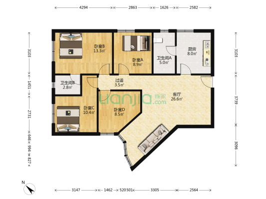 碚城大厦 4室1厅2卫 120平方