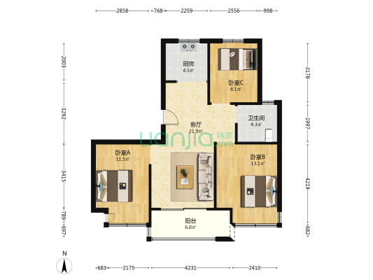 海安悦珑庭 3室1厅1卫 94平方