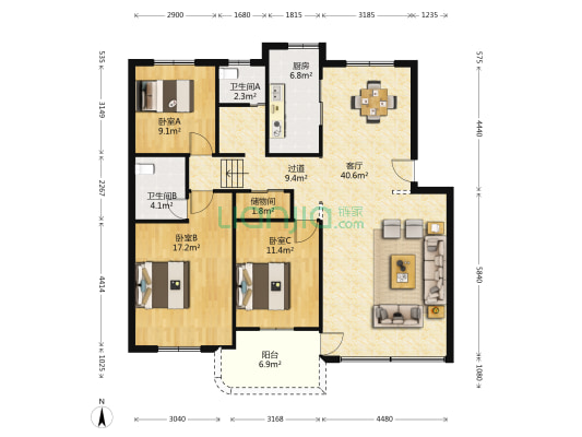 临安人家 3室1厅2卫 133平方