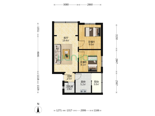 工联三村130号 2室1厅1卫 60平方