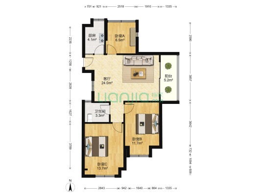交通晓时代 3室1厅1卫 82平方