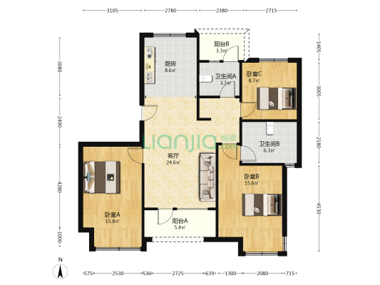 天伦湾凤麟府 3室1厅2卫 114平方