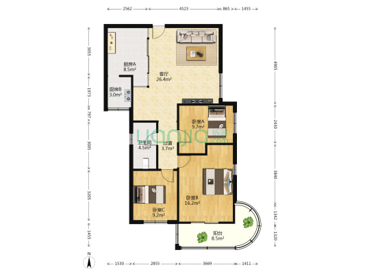 省高院法官公寓 3室1厅1卫 87平方