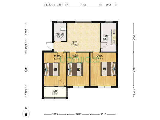 古城电厂家属院 3室1厅1卫 90平方