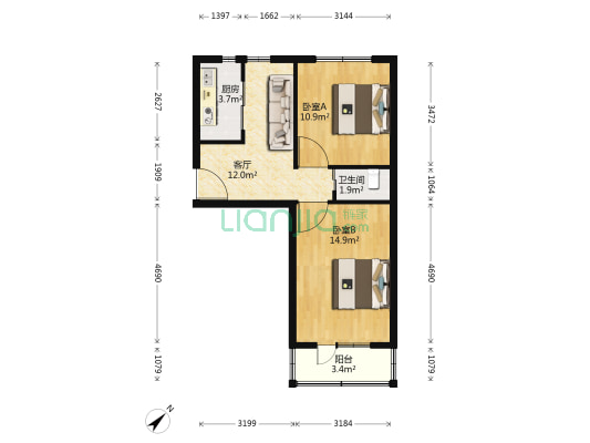 高家园四区 2室1厅1卫 61平方