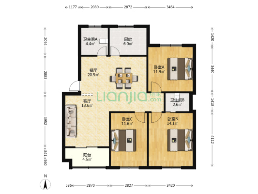 联合木珊桥公寓 3室2厅2卫 103平方