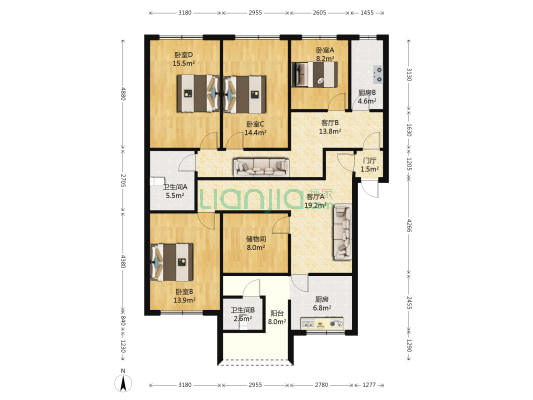 财政小区 4室2厅2卫 140平方