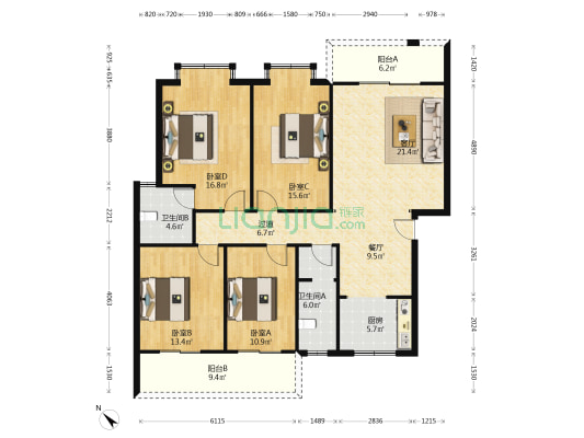 桂林日报社小区 4室2厅2卫 140平方