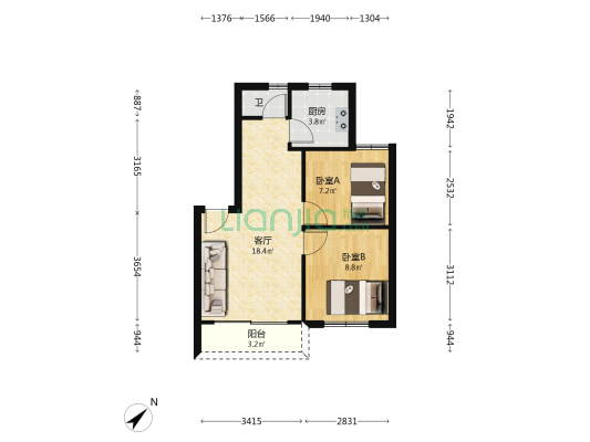 状元碑社区 2室1厅1卫 55平方