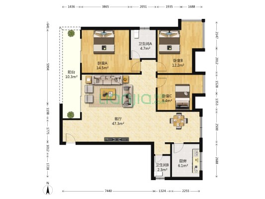龍正中央海洋公園 3室1厅2卫 126平方