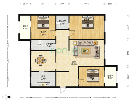 万正龙湖城 3室2厅2卫 139平方