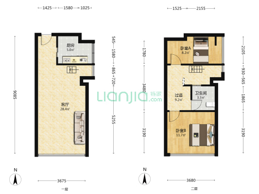 常汇生活广场 2室1厅1卫 48平方