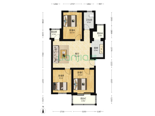 东醋房胡同 3室1厅1卫 94平方