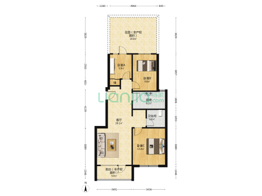 万科公园大道小小园 3室1厅1卫 100平方