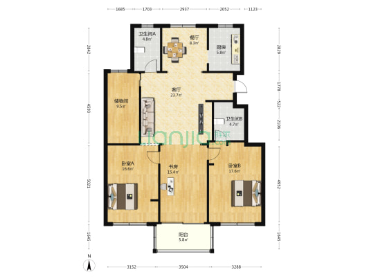 大通花园二期 3室2厅2卫 144平方