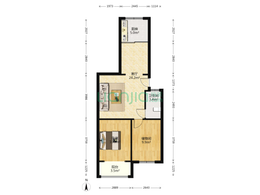 紫荆花苑 1室1厅1卫 73平方