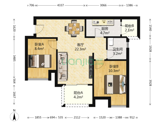 融汇温泉城童话里D区 2室1厅1卫 67平方