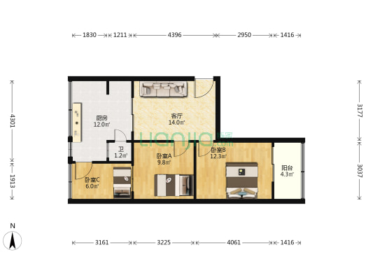 青年路二十五号 3室1厅1卫 53平方