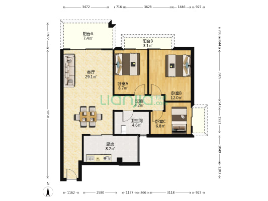 锦绣阳光花园乐满苑 3室1厅1卫 93平方