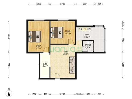 抚琴西苑北区 2室1厅1卫 77平方