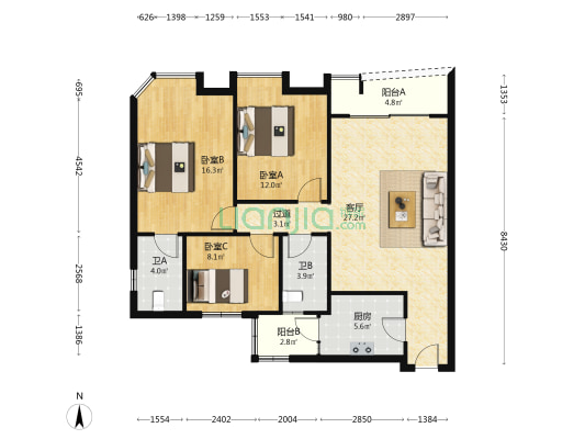 宏成楼 3室1厅2卫 96平方