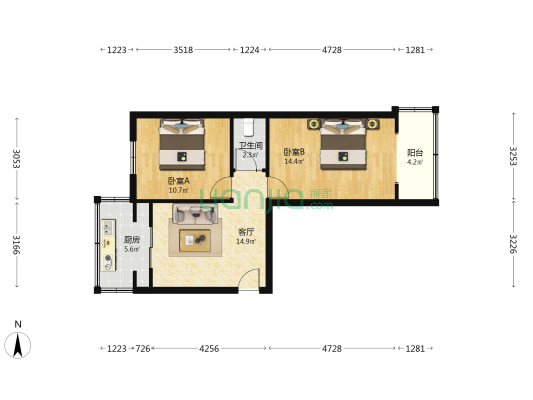 光辉巷2号（新城） 2室1厅1卫 61平方