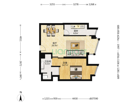 大成时代中心 1室1厅1卫 84平方