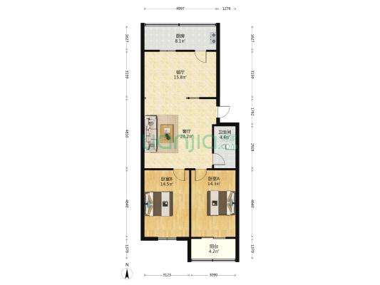 福源公寓(红桥) 2室2厅1卫 104平方