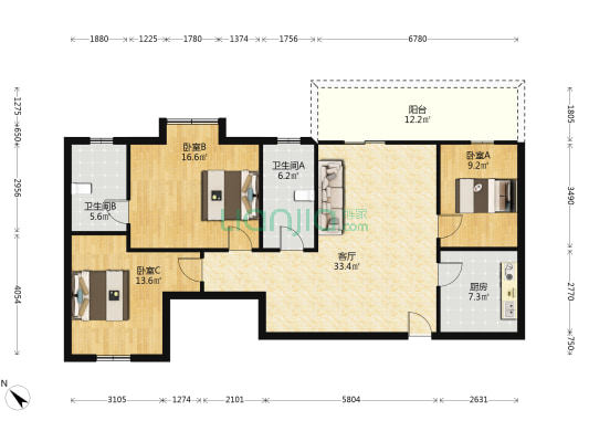 前进小区 3室1厅2卫 123平方