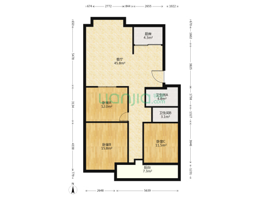 嘉运锦园 3室1厅2卫 118平方