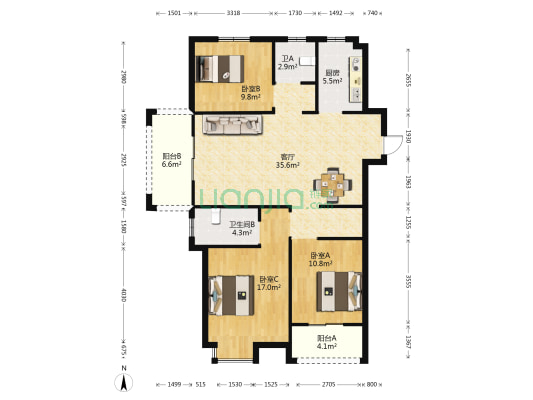 金悦幸福华庭观澜 3室1厅2卫 120平方