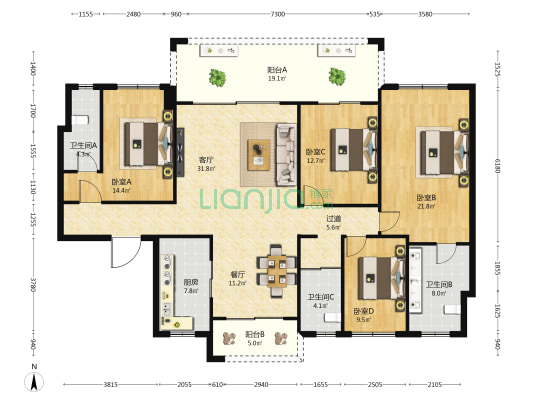 碧桂园中央半岛爱琴海 4室2厅3卫 177平方