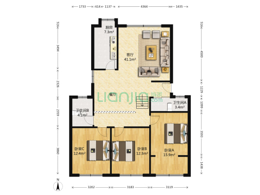 春园新苑 3室1厅2卫 119平方