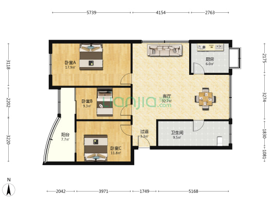 襄州区水利局 3室1厅1卫 120平方