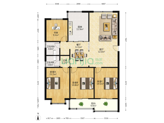 育贤花园 4室2厅2卫 151平方