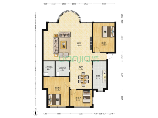 天津巷2号 3室2厅2卫 138平方