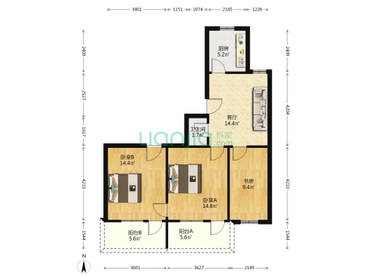 长沙市中心医院分院宿舍 3室1厅1卫 79平方