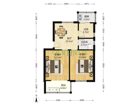 经三路小学家属院 2室1厅1卫 59平方