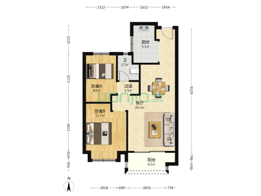 如意水岸 2室1厅1卫 80平方