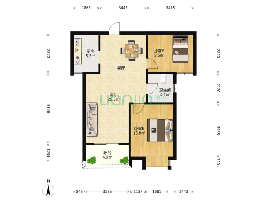 鉴水人家北区 2室1厅1卫 89平方